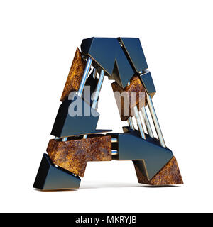 Black brown fracture font LETTER A 3D rendering illustration isolated on white background Stock Photo