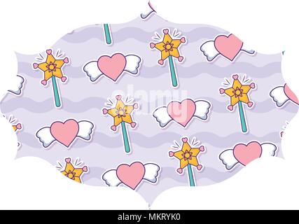 arabic frame with magic wand and hearts pattern, colorful design. vector illustration Stock Vector