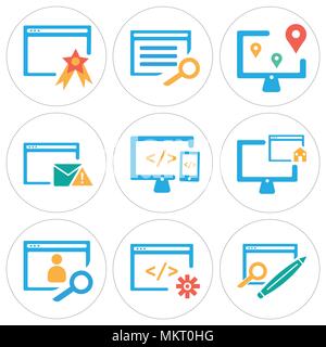 Set Of 9 simple editable icons such as Browser, Home, Responsive, Monitor, can be used for mobile, web Stock Vector