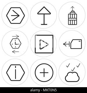 Set Of 9 simple editable icons such as Cloud computing, Plus, Info, Folder, Play, History, Garbage, Up arrow, Youtube, can be used for mobile, web Stock Vector