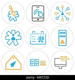 Set Of 9 simple editable icons such as Laptop, Networking, Tag, Tower, Clipboard, User, Smartphone, Settings, can be used for mobile, web Stock Vector