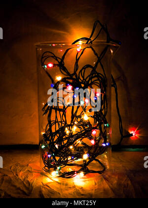 Closeup of Christmas ball from Christmas tree, Blurred of Decorated Christmas, blured lights in background Stock Photo