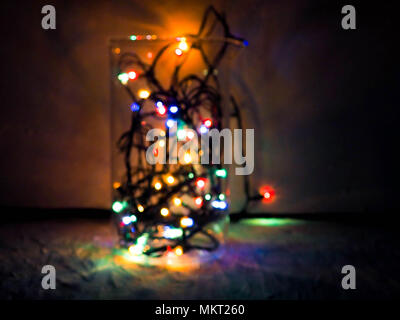 Closeup of Christmas ball from Christmas tree, Blurred of Decorated Christmas, blured lights in background Stock Photo