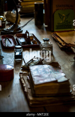 Trotsky's desk in his Study where he was murdered, Leon Trotsky Museum, Coyoacan, Mexico City, Mexico Stock Photo