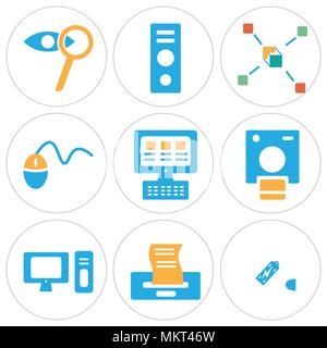 Set Of 9 simple editable icons such as Battery, Printer, Computer, Polaroid, Laptop, Mouse, Networking, Speaker, Zoom, can be used for mobile, web Stock Vector