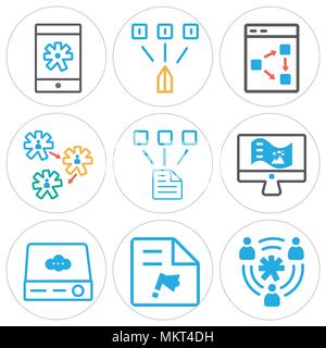 Set Of 9 simple editable icons such as Users, File, Server, Web de, Network, Settings, Strategy, Smartphone, can be used for mobile, web Stock Vector