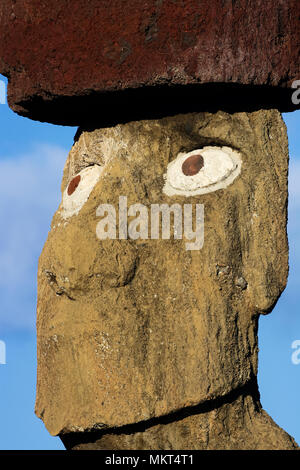 Moai head at the restored Ahu Ko Te Riku in Centro Ceremonial Tahai in Hanga Roa, Easter island, Chile Stock Photo