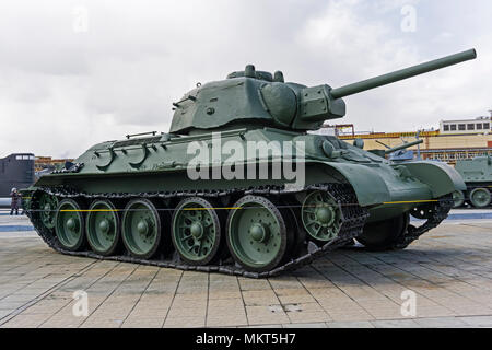 Verkhnyaya Pyshma, Russia - May 01, 2018: Soviet medium tank T-34-76 (model 1943), produced by the Chelyabinsk Tank Factory, in the museum of military Stock Photo