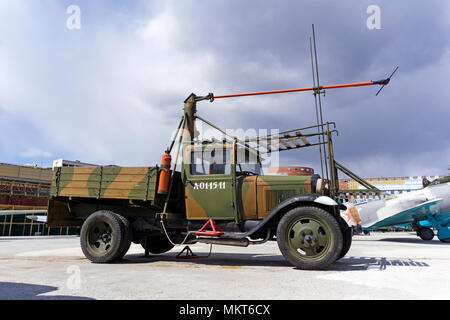 Verkhnyaya Pyshma, Russia - May 01, 2018: Hucks starter AS-1 based on Soviet truck GAZ-AA (licensed Ford AA) in the museum of military equipment Stock Photo