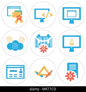 Set Of 9 simple editable icons such as File, Pen, Browser, Laptop, Briefcase, Cloud computing, Monitor, can be used for mobile, web Stock Vector
