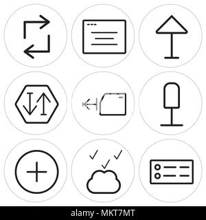 Set Of 9 simple editable icons such as Menu, Cloud computing, Plus, Microphone, Folder, Sort, Up arrow, Browser, Retweet, can be used for mobile, web Stock Vector