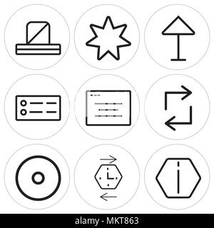 Set Of 9 simple editable icons such as Info, History, Visible, Retweet, Browser, Menu, Up arrow, Star, Notification, can be used for mobile, web Stock Vector