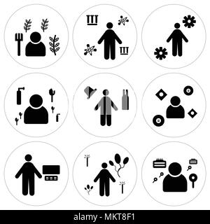 Set Of 9 simple editable icons such as Detective, Clown, call center, Mechanic, Magician, Maid, Engineer, Scientist, Farmer, can be used for mobile, w Stock Vector