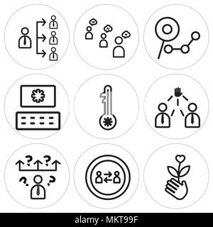 Set Of 9 simple editable icons such as Growth, Collaboration, Question, Leader, Key, Coding, Analysis, Customer, Teamwork, can be used for mobile, web Stock Vector