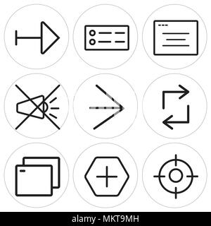 Set Of 9 simple editable icons such as Focus, Add, Tab, Retweet, Right arrow, Mute, Browser, Menu, can be used for mobile, web Stock Vector