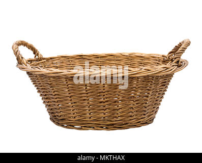 Empty wicker basket isolated on white background Stock Photo