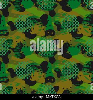 Camouflage spots and leaves green seamless vector pattern. Stock Vector