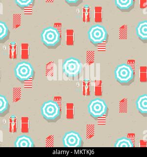 Beach umbrellas top view seamless vector pattern. Stock Vector