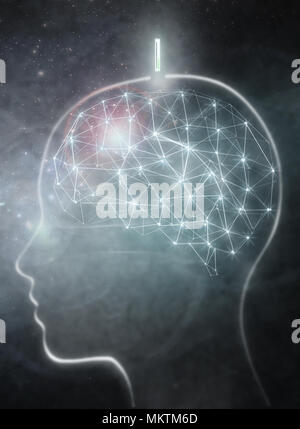 Human brain with digital implant Stock Photo
