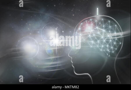 Human brain with digital implant Stock Photo