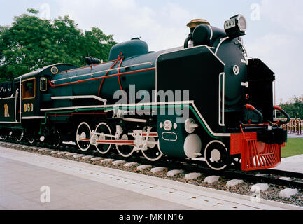 Transport - Steam train locomotive at Thonburi Station in Bangkok in Thailand in Southeast Asia Far East. Trains History Travel Stock Photo