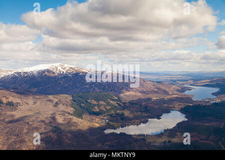 Looking over to Ben Ledi from Ben Venue with Loch Achray and  Loch Venachar Trossachs Scotland Stock Photo