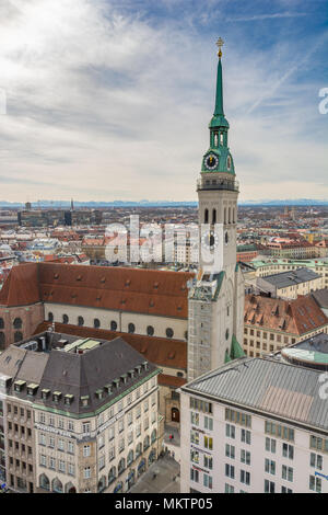 MUNICH, GERMANY - APRIL 4: Aerial view over the city of Munich, Germany on April 4, 2018. Crowds of people are at the square. Stock Photo