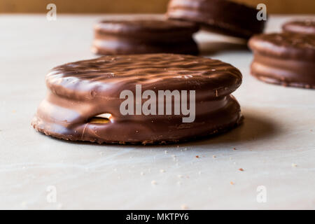 Chocolate Covered Marshmallow Biscuits. Dessert Concept. Stock Photo