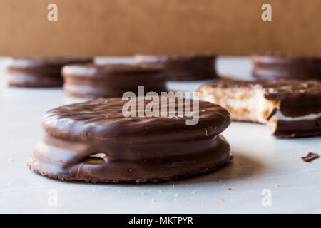 Chocolate Covered Marshmallow Biscuits. Dessert Concept. Stock Photo
