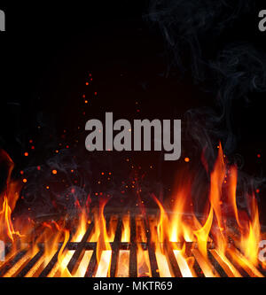 Grill Background - Empty Fired Barbecue On Black Stock Photo