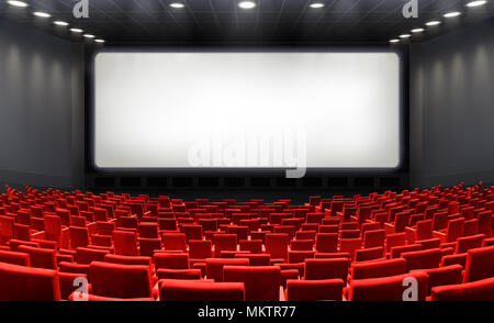 Movie Theater With Blank Screen And Red Seats - Cinema Stock Photo