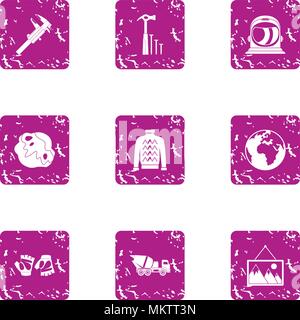 Working mood icons set, grunge style Stock Vector