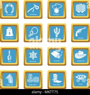 Wild west icons set sapphirine square vector Stock Vector