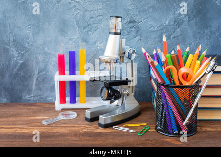 1 September education postcard, teachers day, back to school college, supplies, toned vintage Stock Photo