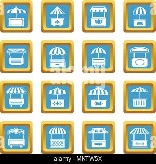 Street food kiosk icons set sapphirine square vector Stock Vector