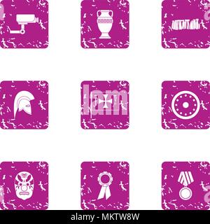 Observation in museum icons set, grunge style Stock Vector