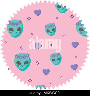 seal stamp with alien and hearts pattern over white background, vector illustration Stock Vector