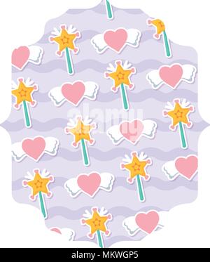 arabic frame with magic wand and hearts pattern, colorful design. vector illustration Stock Vector