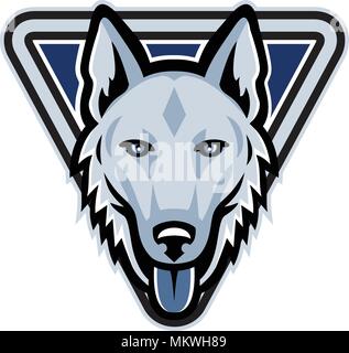 Mascot icon illustration of head of a police dog, Alsatian wolf dog or German Shepherd set inside triangle viewed from  on isolated background. Stock Vector