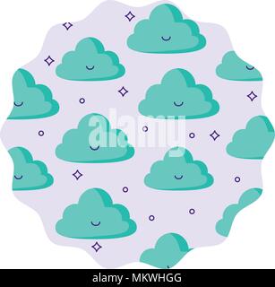 circular frame with clouds pattern over white background, colorful design. vector illustration Stock Vector