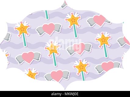 arabic frame with magic wand and hearts pattern, colorful design. vector illustration Stock Vector