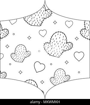 decorative frame with cactus and hearts pattern over white backgorund, vector illustration Stock Vector