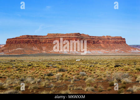 Off-the-grid living and camping in an RV trailer home on the Northern Arizona and Southeastern Utah border, United States Stock Photo