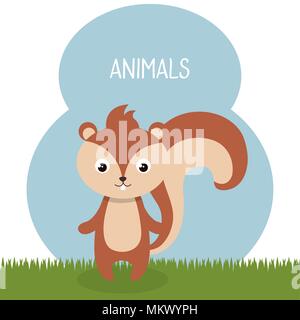 cute chipmunk in field landscape character Stock Vector