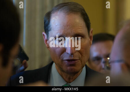 Senator Ron Wyden (D-OR) speaks with reporters after a senate democratic caucus meeting to discuss the firing of FBI Director James Comey on May 10th, 2017. Stock Photo