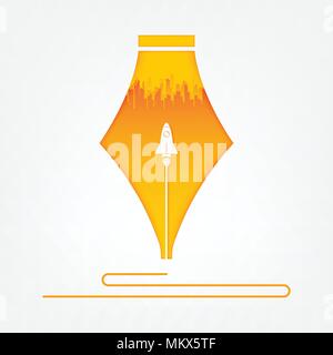 Start up rocket in pen. start up business concept and creative idea, vector art and illustration. Stock Vector