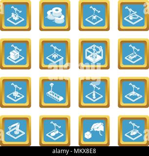 3d printing icons set sapphirine square vector Stock Vector
