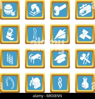 Blacksmith tools icons set sapphirine square vector Stock Vector