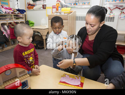 Lower East Side multi ethnic nursery school in the Chinatown neighborhood of Manhattan. Stock Photo