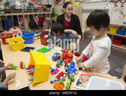 Lower East Side multi ethnic nursery school in the Chinatown neighborhood of Manhattan. Stock Photo